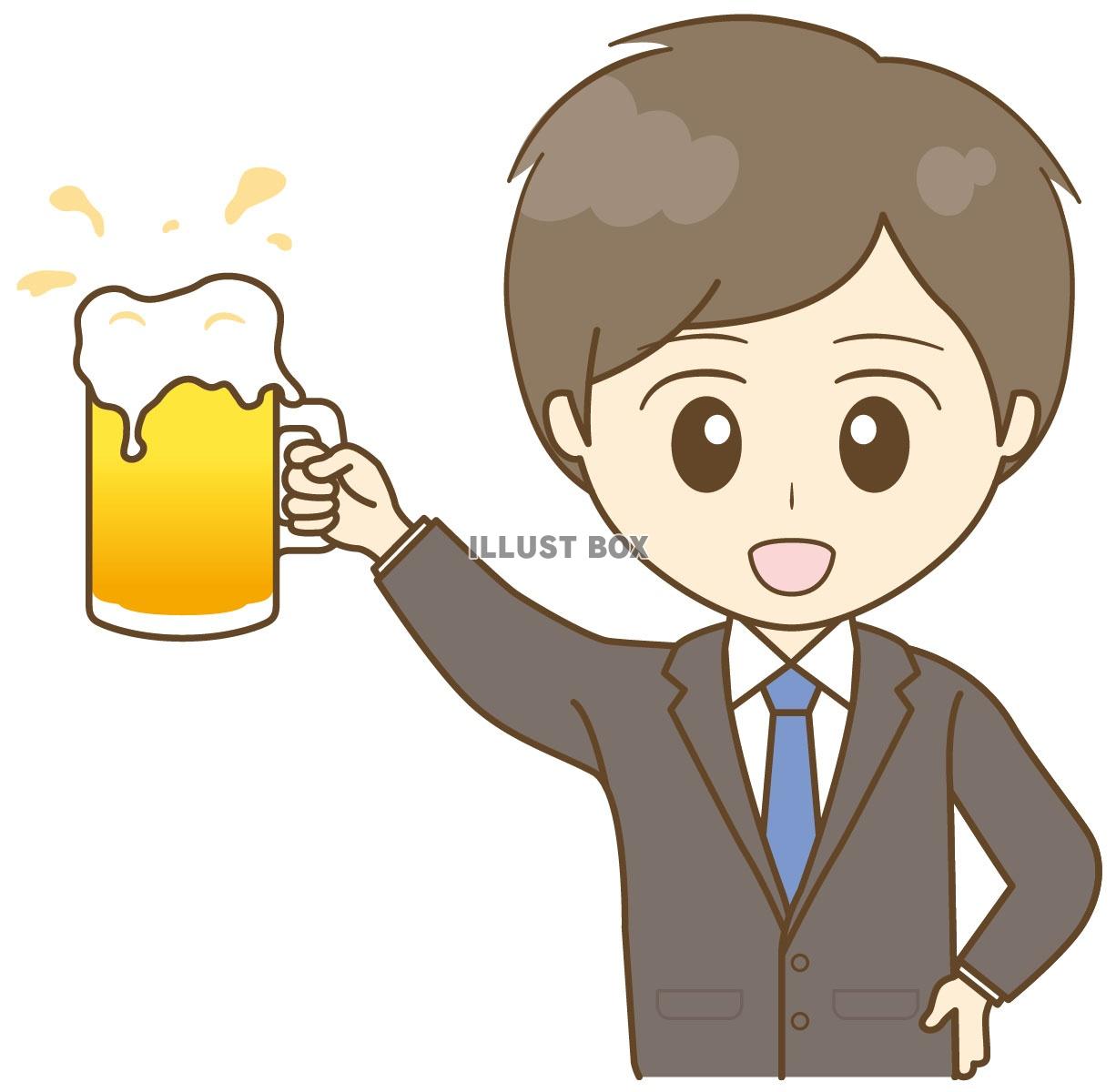 スーツの男性　生ビールで乾杯!!