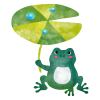 葉っぱの傘を持ったカエルさん