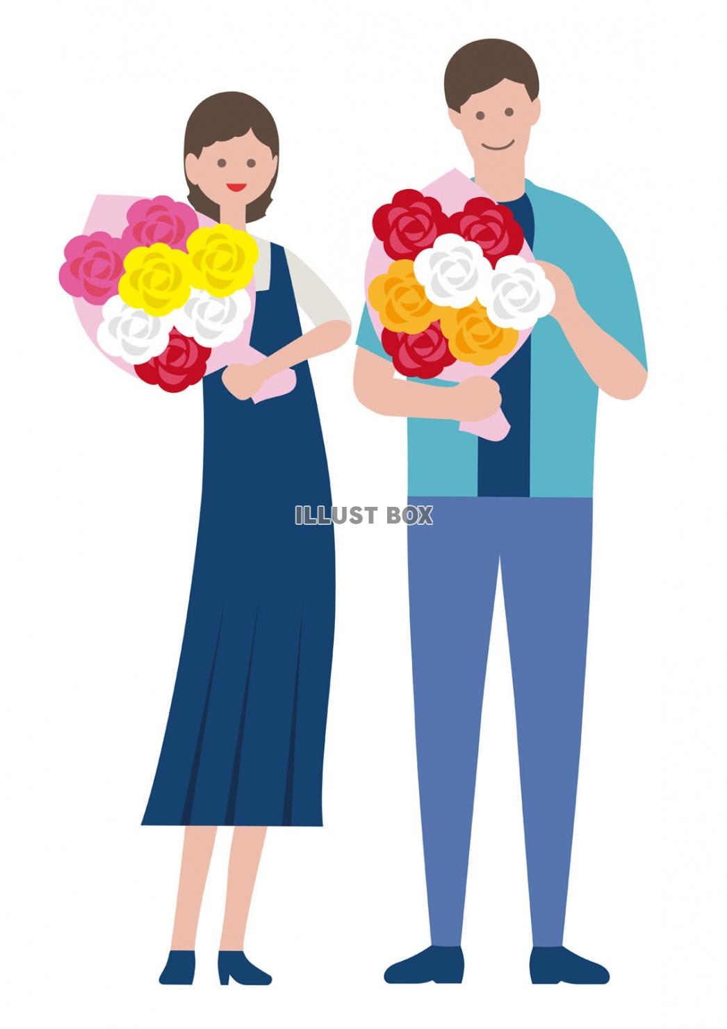 無料イラスト 花束を持つ人のイラストセット