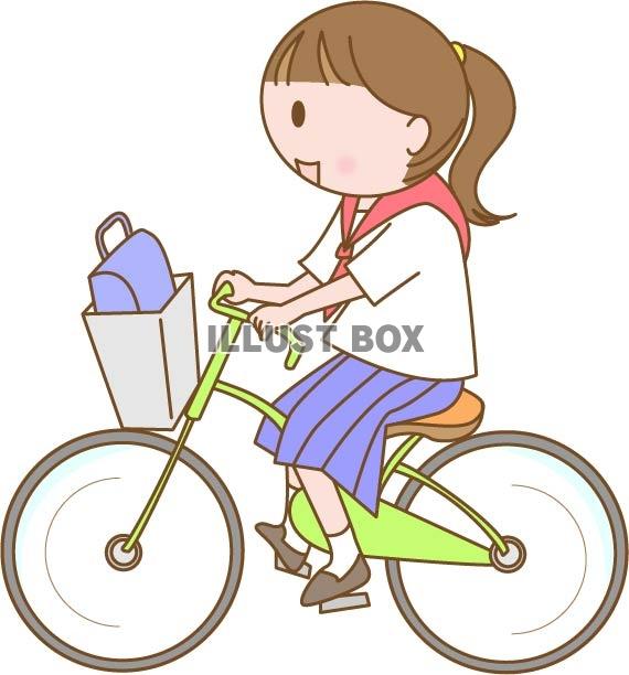 無料イラスト 自転車通学をする女子学生