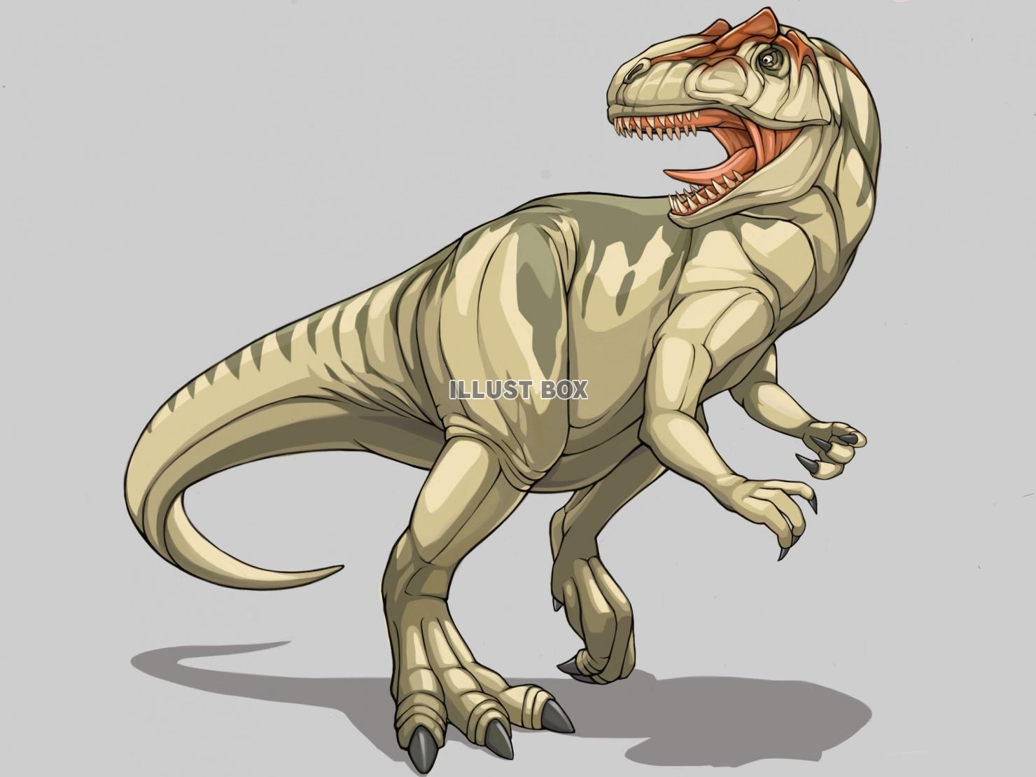無料イラスト 恐竜 アロサウルス 背景あり
