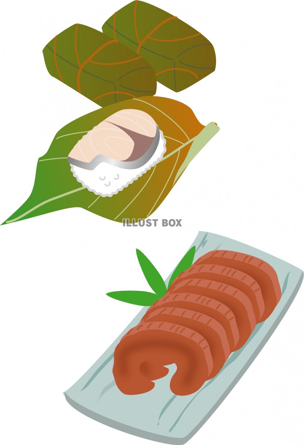 無料イラスト 柿の葉寿司と奈良漬け
