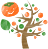 手描き風笑顔の柿と柿の木