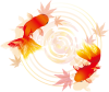 金魚紅葉もみじモミジ水面生き物魚波紋飾り装飾10月11月和風アイコン挿し絵小動物