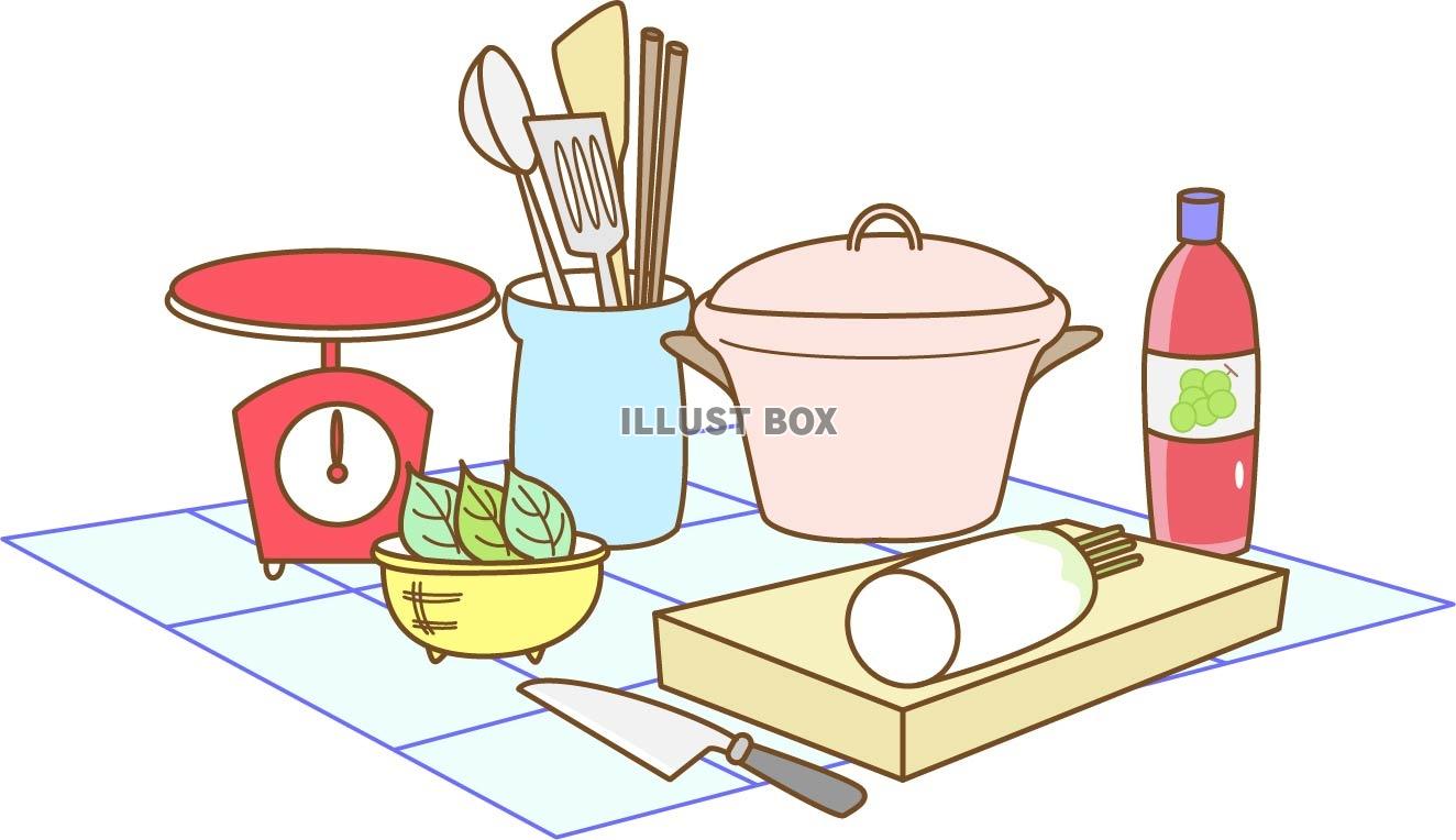 無料イラスト キッチンの風景 調理道具