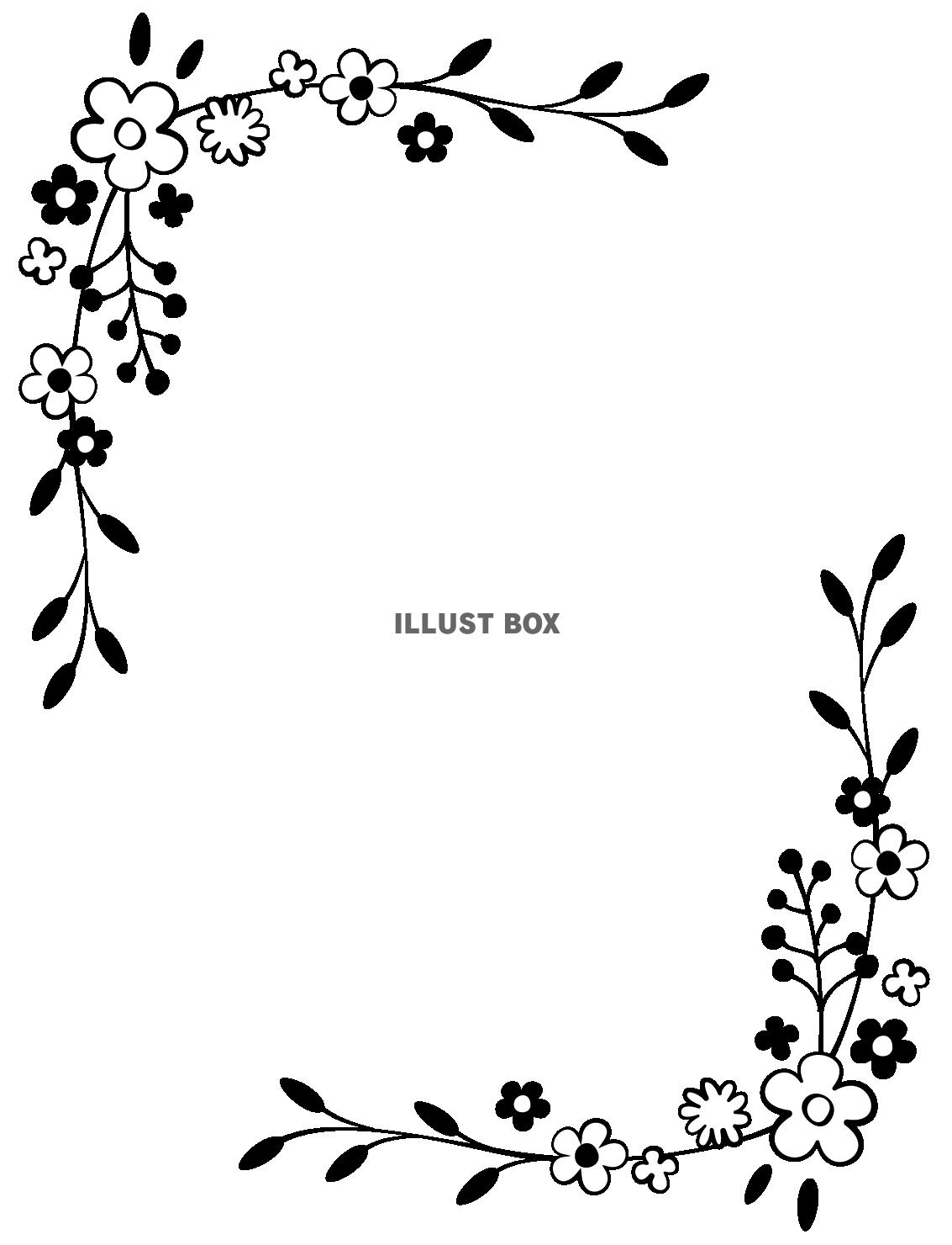 無料イラスト 透過 手書きのお花のフレーム枠 シンプルかわいい手描き白黒モ