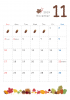 2019年11月カレンダー　令和1年令和元年スケジュールA4秋かわいいイラスト