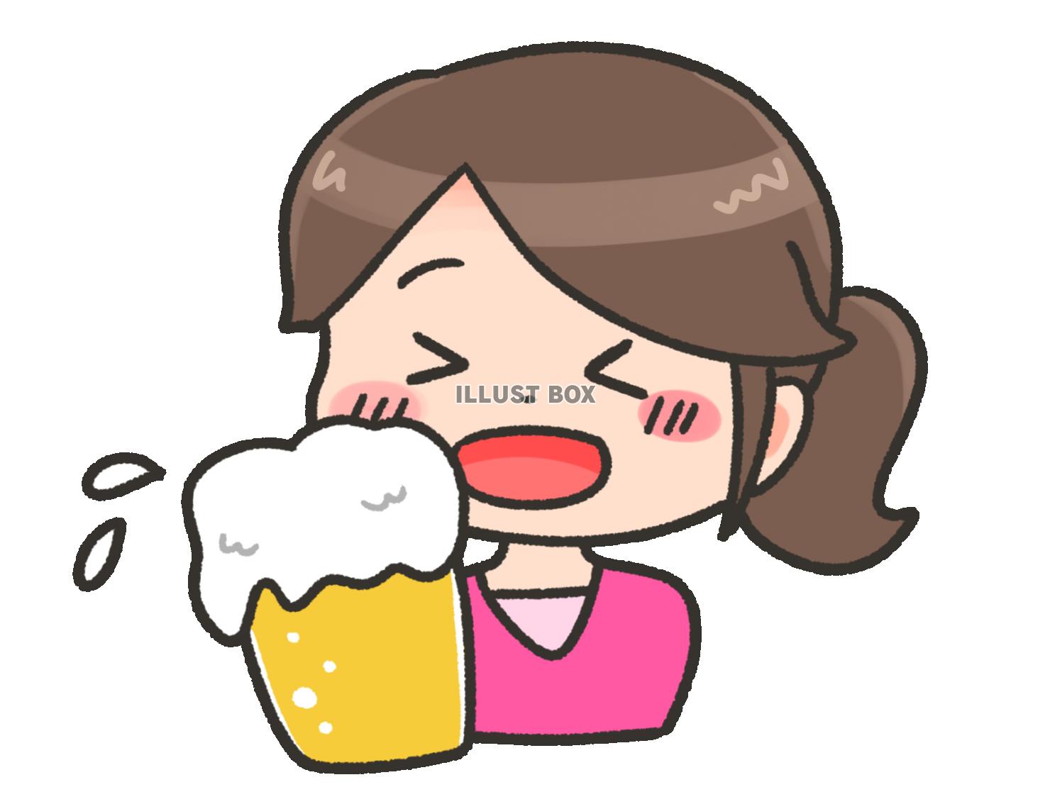 無料イラスト ビールで乾杯する普段着の女性
