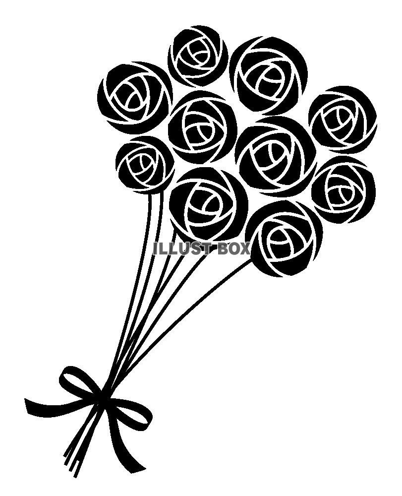 無料イラスト 透過 白黒のバラの花束 おしゃれモノクロブーケシンプル