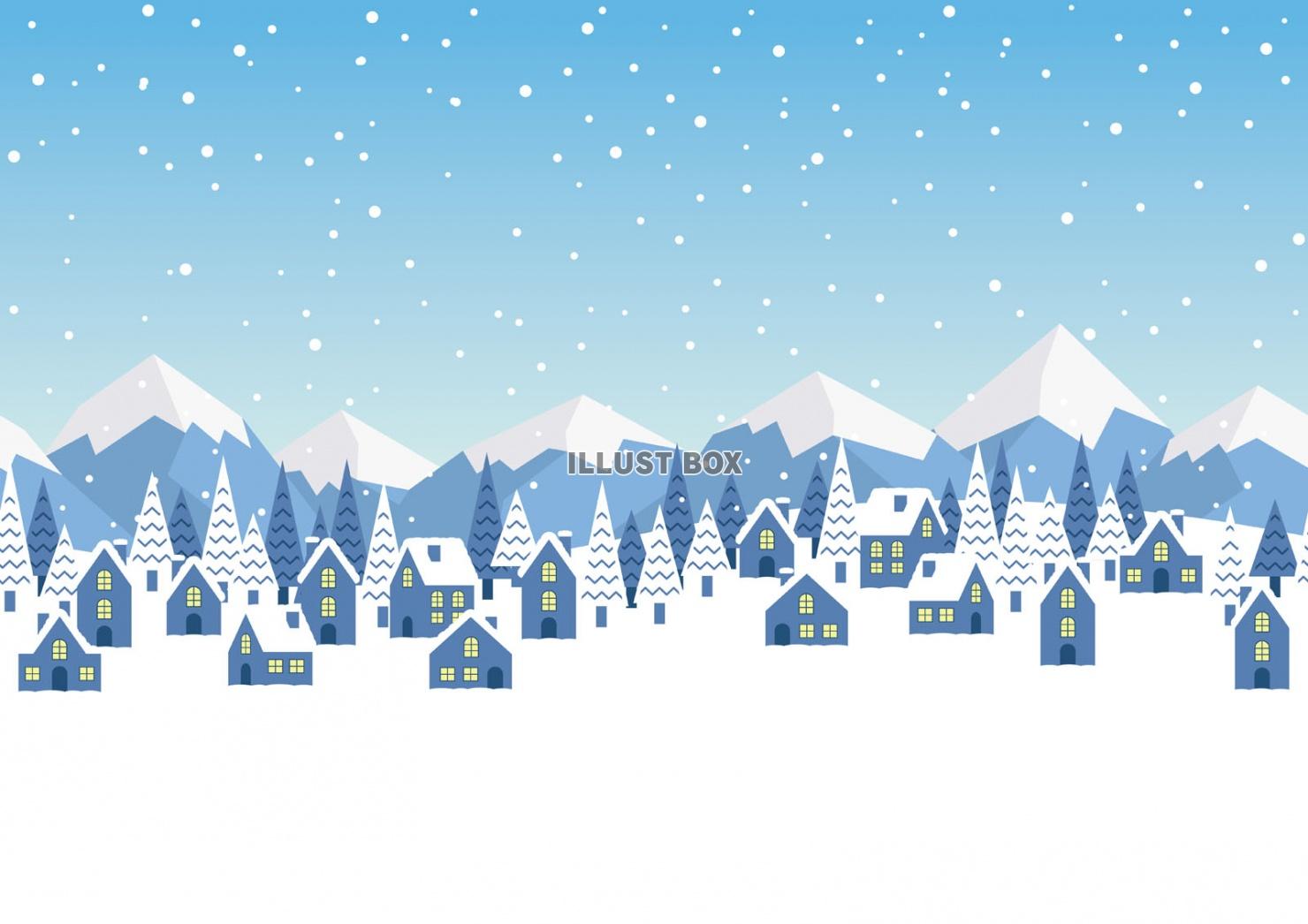 無料イラスト テキストスペース付き シームレスな雪景色の町並み