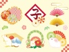 子年正月イメージセット(毬、扇子、富士山、初日の出、ツバキ、正月飾り、干支飾り、
