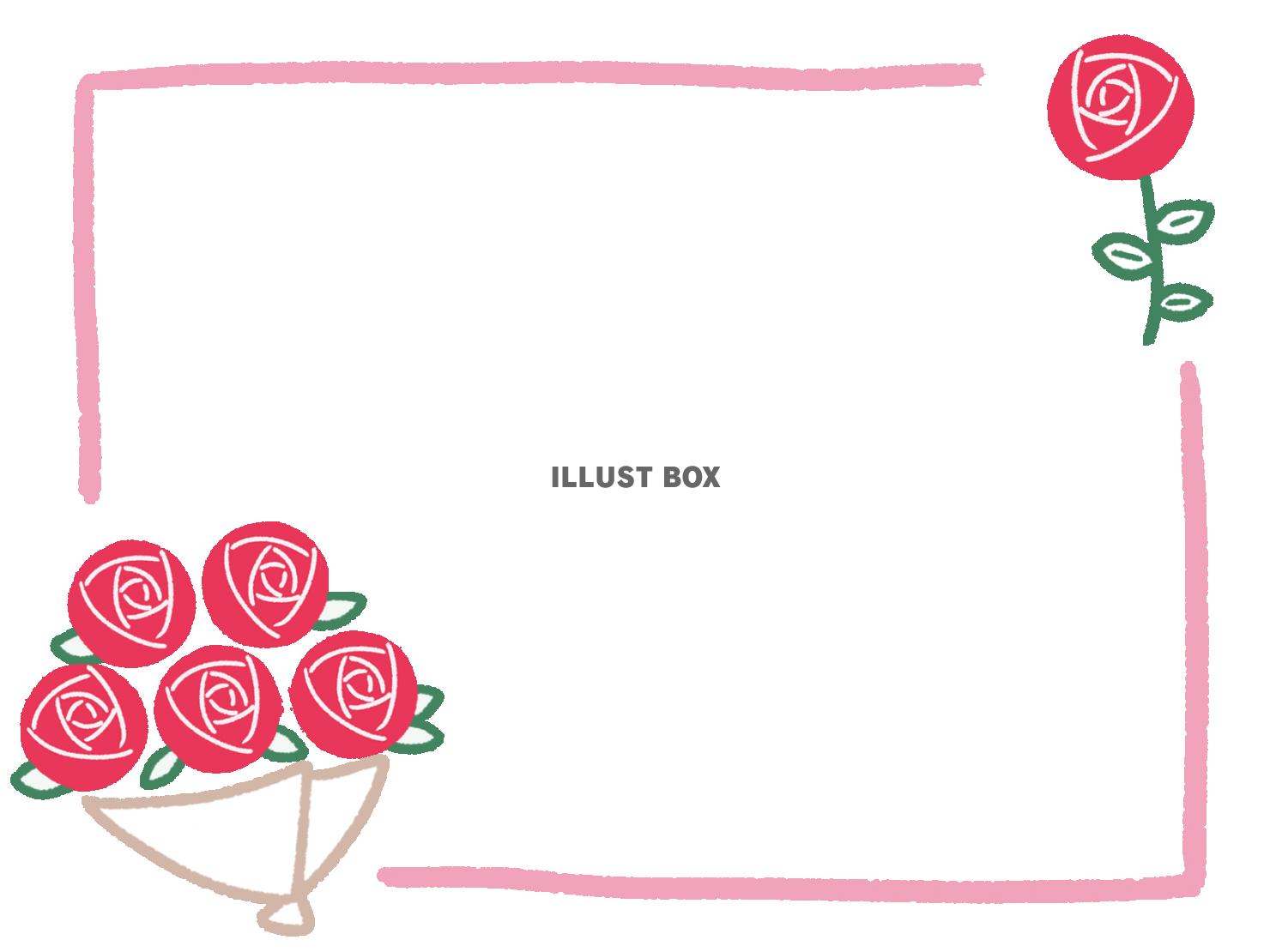 無料イラスト かわいいバラの花束フレーム 長方形