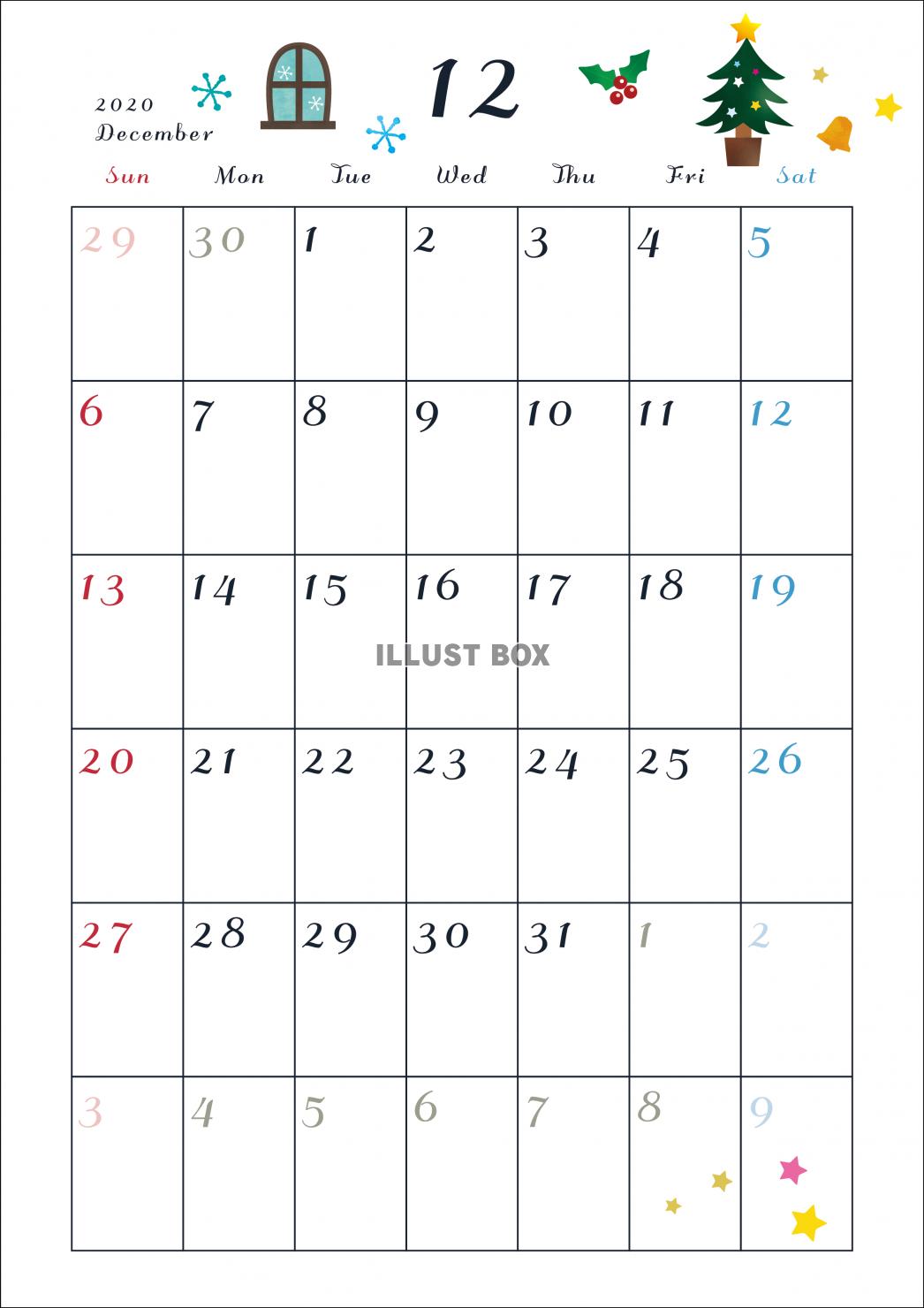 無料イラスト 年 カレンダー 12月縦型 月イメージイラスト