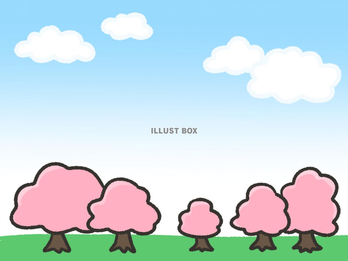 無料イラスト 桜並木と青空の背景素材