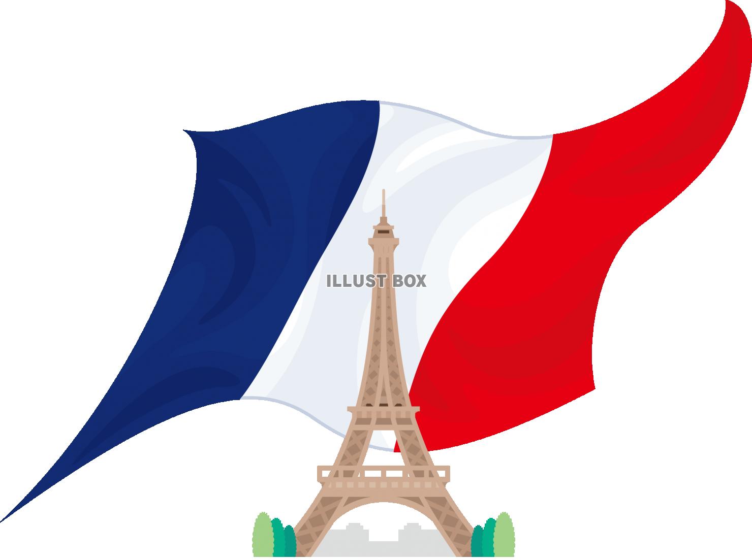 無料イラスト エッフェル塔とフランス国旗 パリ