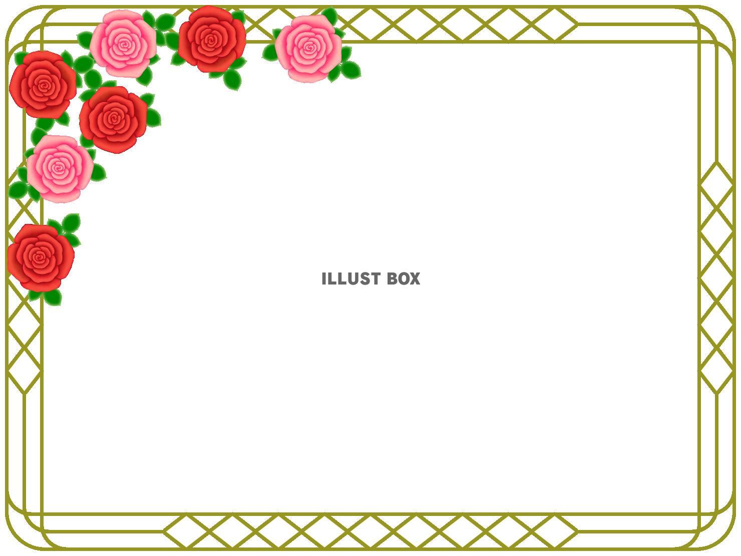 薔薇の花フレーム花模様飾り枠素材イラスト。透過PNG：イラスト無料