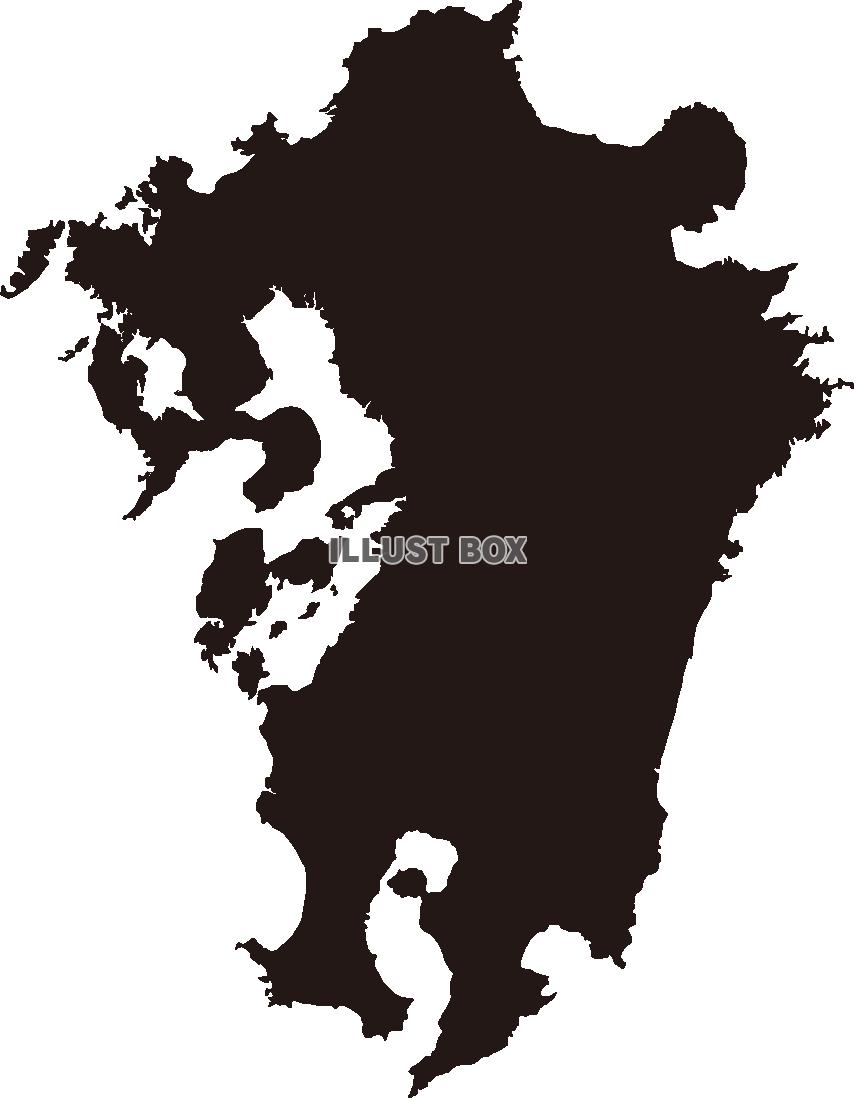 無料イラスト 九州の地図 シルエット 黒色