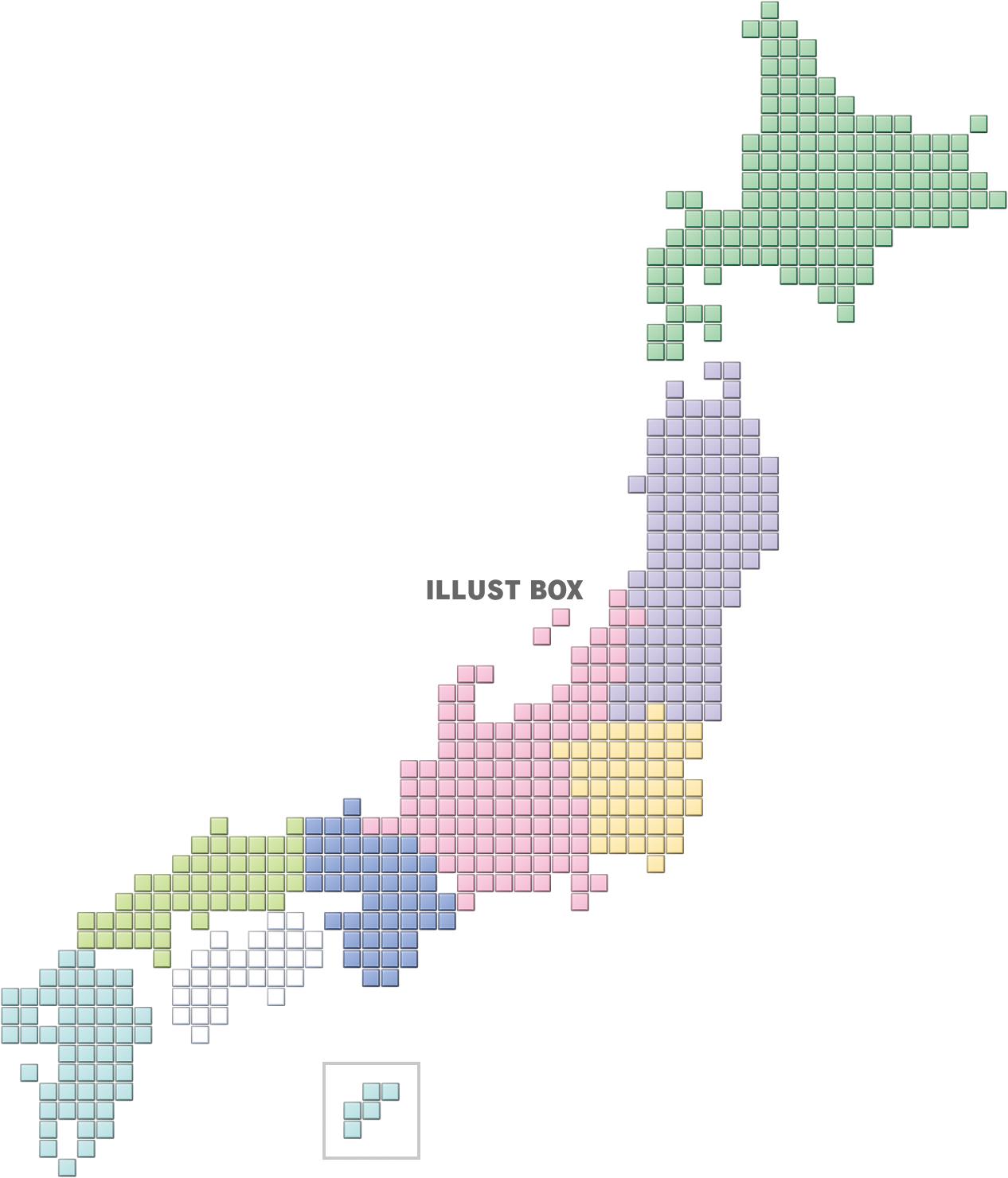 無料イラスト 日本地図 八地方区分 タイル