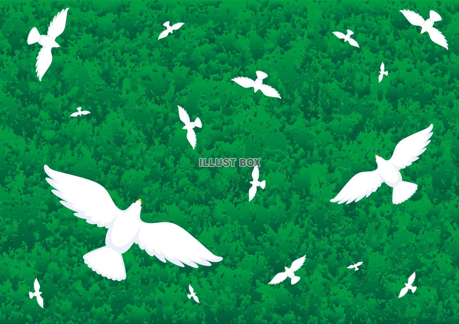 無料イラスト 森のイメージ 群れ飛ぶ鳥 壁紙