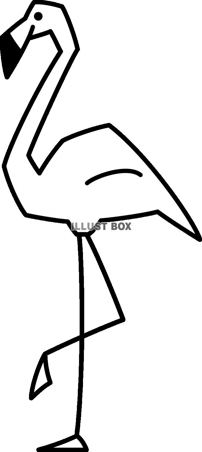 無料イラスト シンプルな線画の動物 フラミンゴ ぬり絵