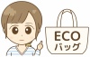 エコバッグ使用をすすめる女性(eco、マイバッグ、買い物袋、トートバッグ、レジ袋
