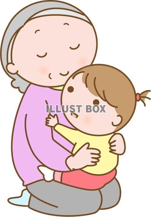 無料イラスト 赤ちゃんを抱っこするおばあちゃん