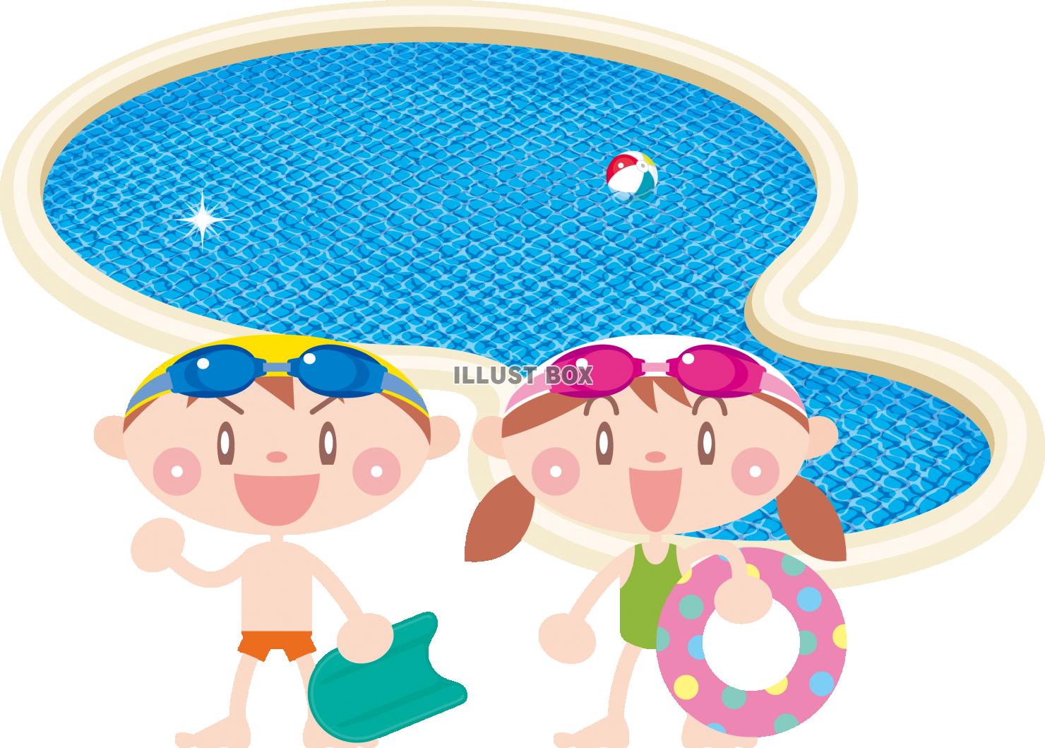 無料イラスト レジャープール 子供 夏 水遊び