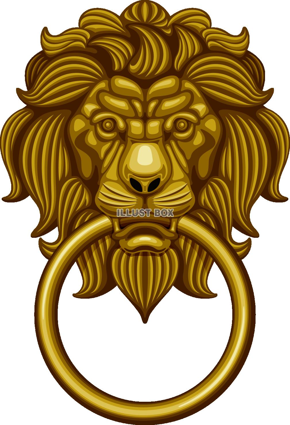 無料イラスト ドアノッカー ライオン 獅子 金色
