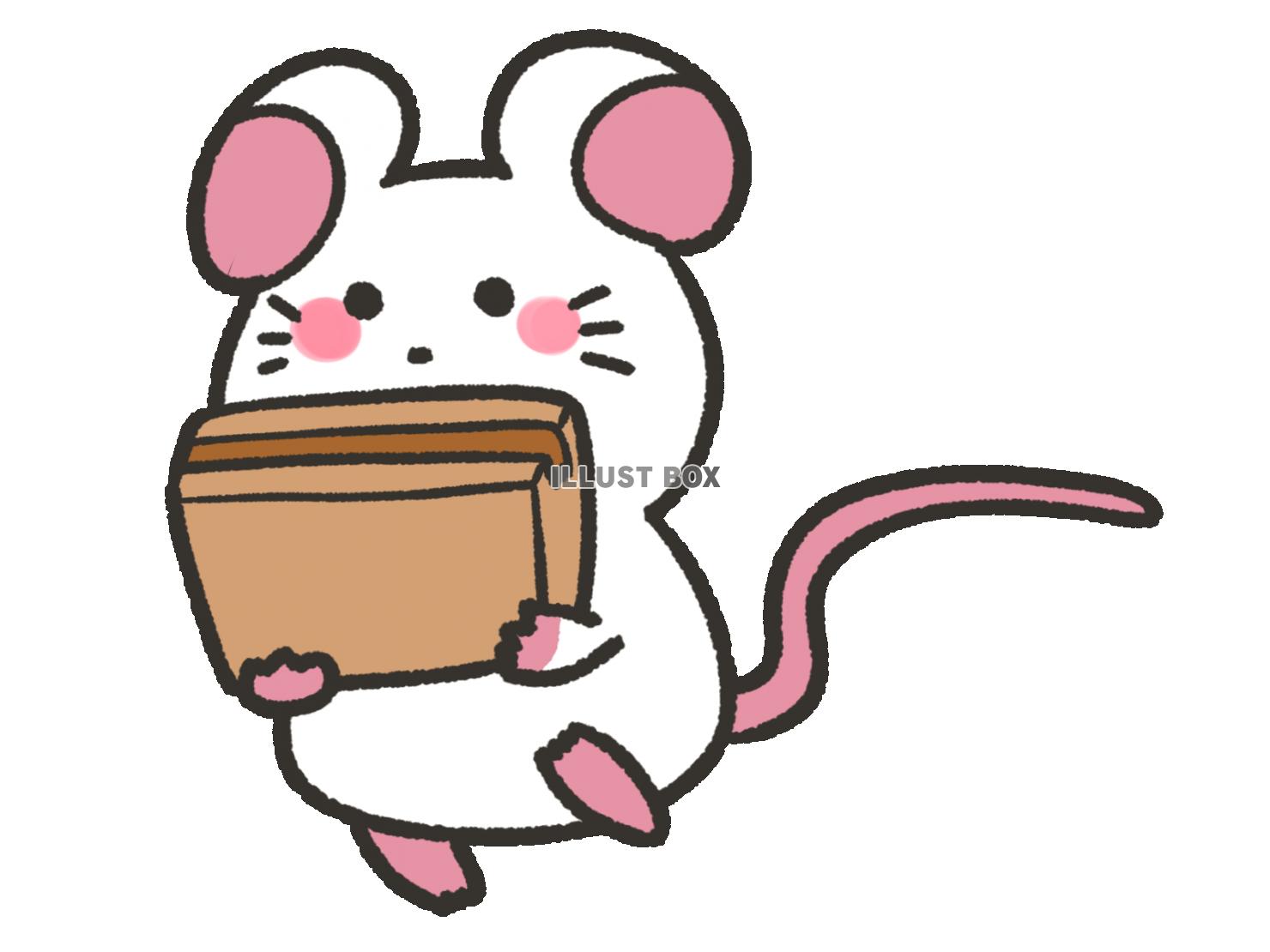 無料イラスト ダンボールを運ぶネズミ