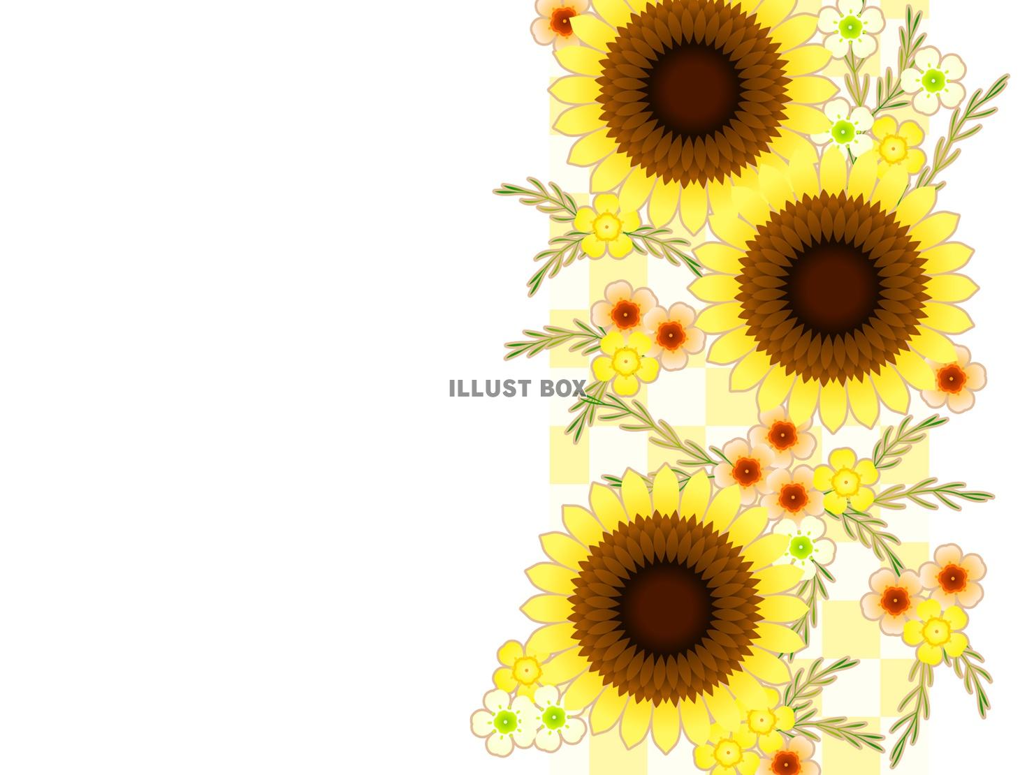 無料イラスト ひまわりと夏の花の背景