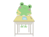 机に座るカエル　線あり