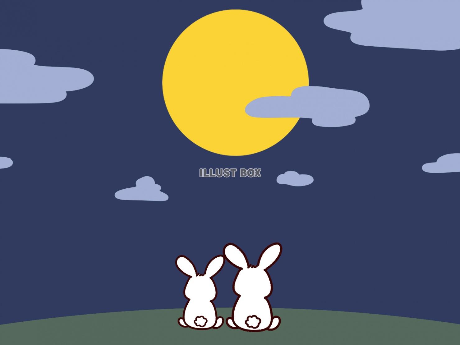 無料イラスト お月見をする２匹のウサギ