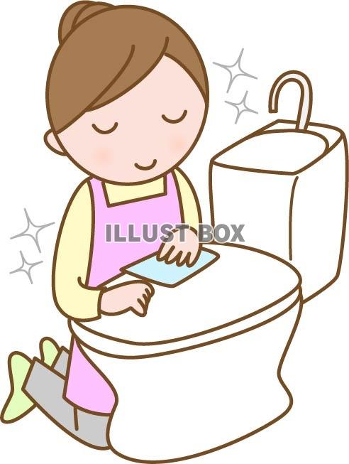 無料イラスト トイレ掃除をする女性