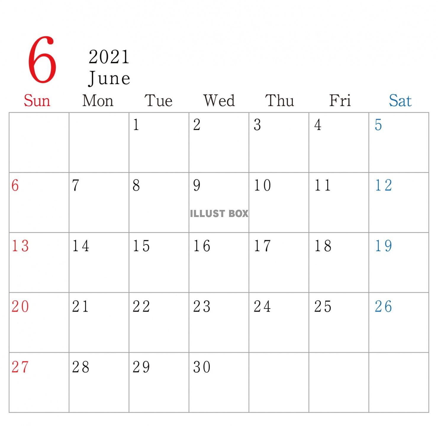 無料イラスト カレンダー 6月