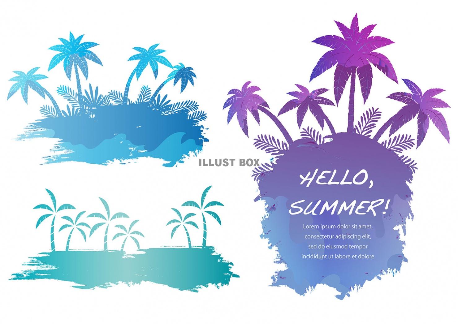 無料イラスト 椰子の木のアブストラクトな夏の背景セット