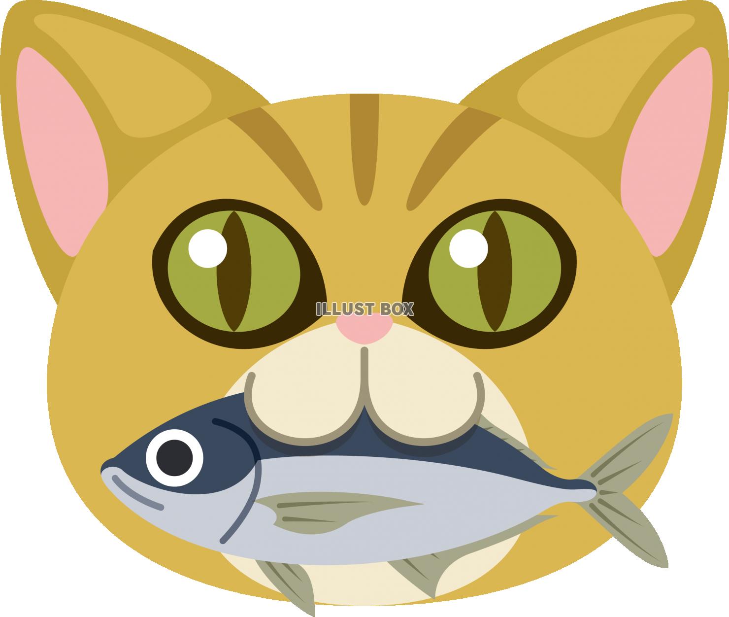 無料イラスト 魚をくわえた猫の顔