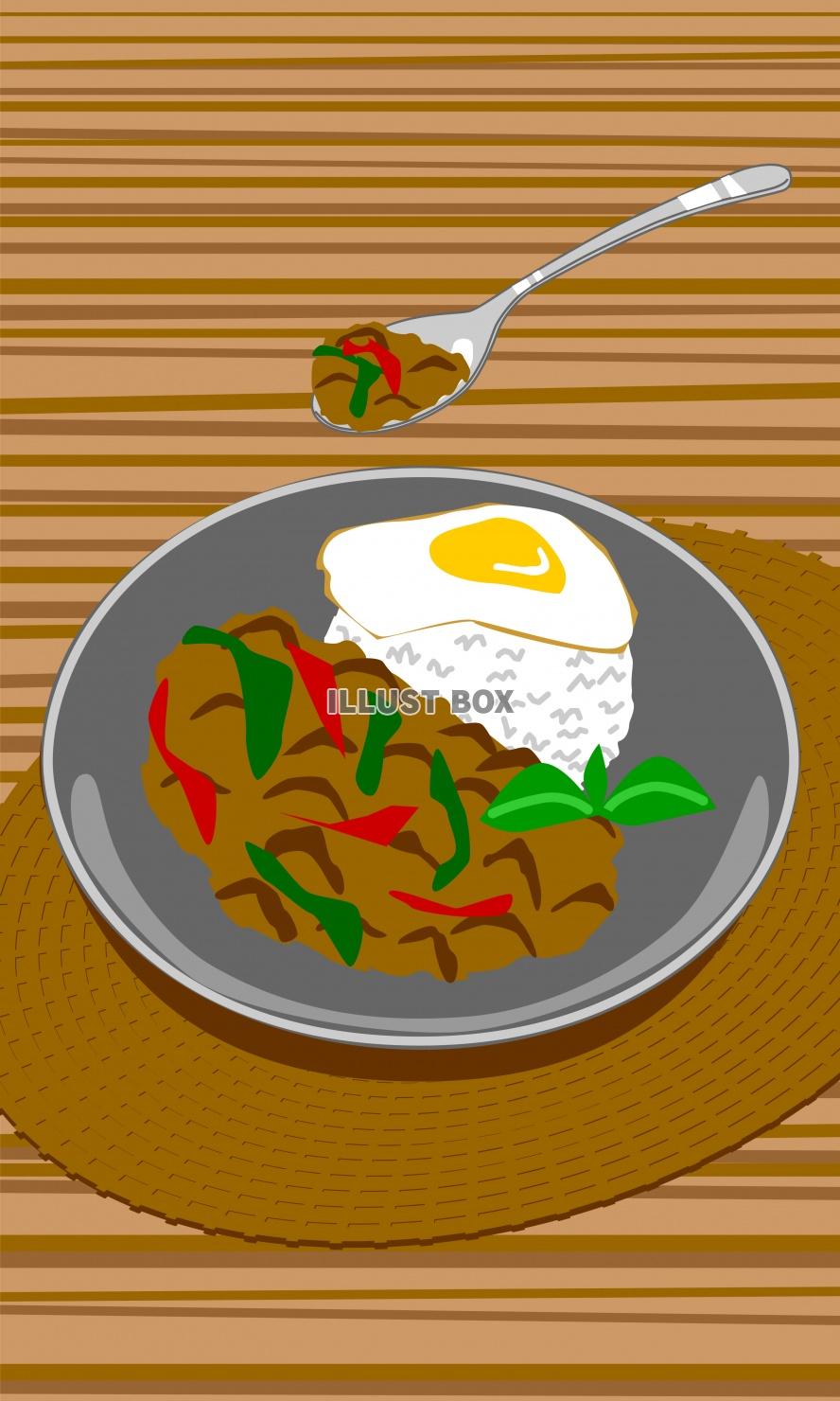 無料イラスト タイ料理のガパオライス ガパオとハーブ ひき肉のバジル炒めご