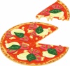 チーズとバジルとトマトのマルゲリータピザを食べる所のイラスト