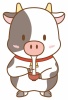 雑煮を食べる牛さん(丑、うし、正月、干支、年賀状、餅、ぜんざい、ビーフ)