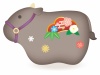 牛の干支飾り4(正月、丑、年賀状、椿、ツバキ、松竹梅)