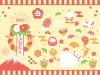 丑年シンプル正月セット(うし、牛、正月飾り、門松、富士山、2021年、松竹梅、お