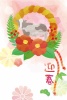 丑年　年賀状テンプレート067(牛、うし、ウシ、正月飾り、花、水彩風、華やか）