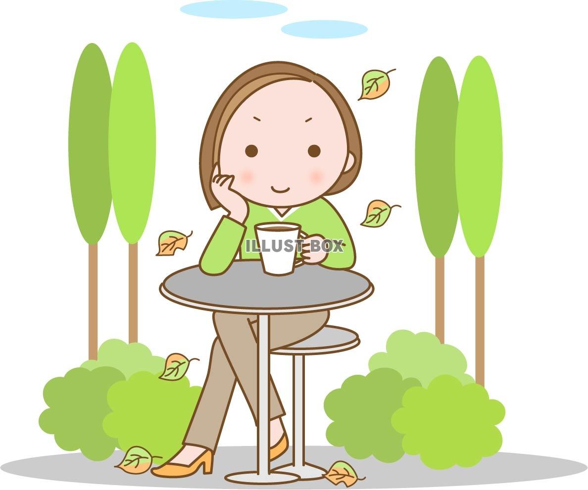 無料イラスト カフェでコーヒーを飲む女性