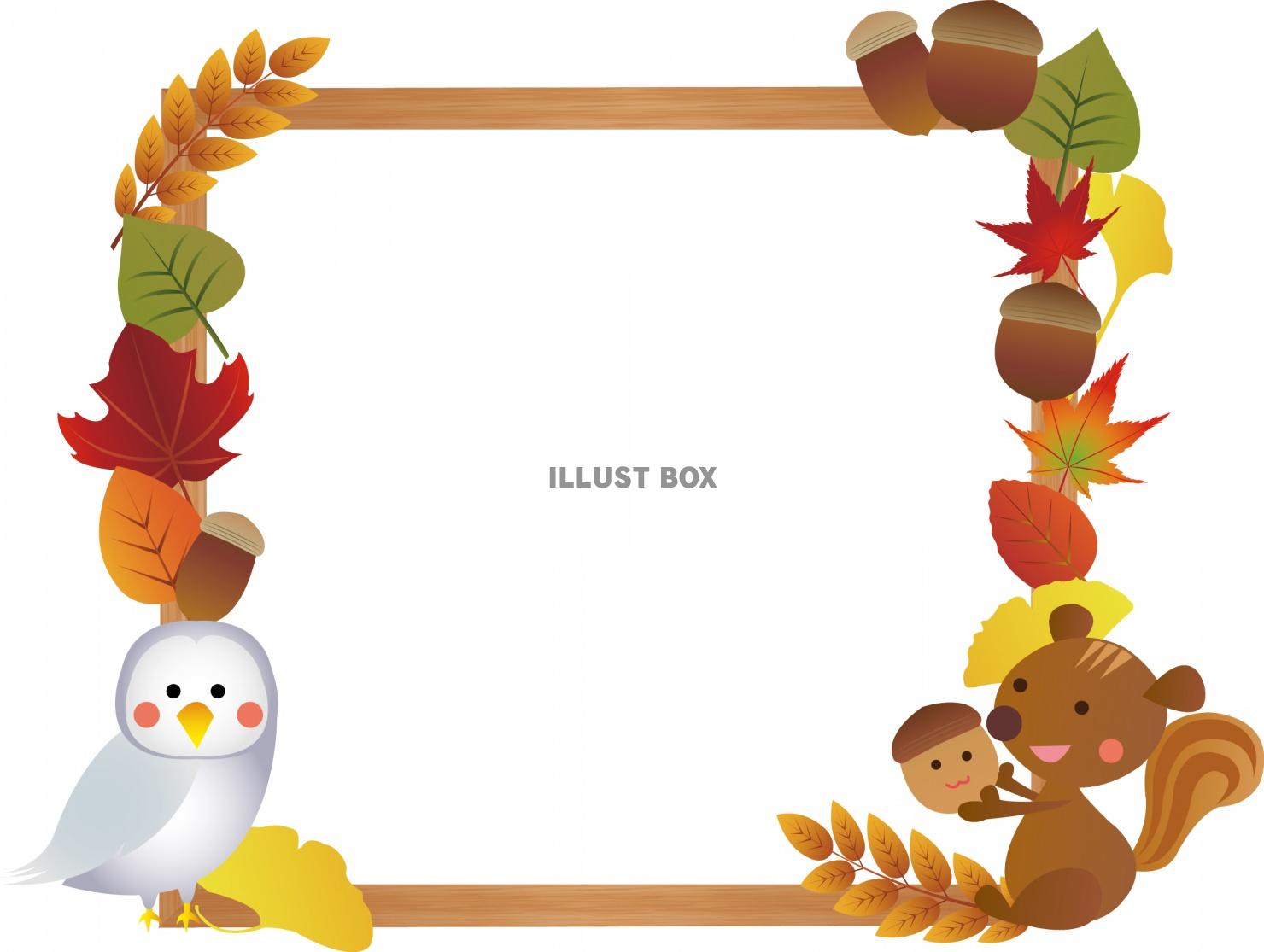 無料イラスト 秋の木枠フレームホワイトボード