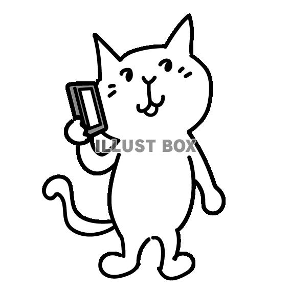 無料イラスト スマホで電話する猫のシンプルかわいいイラスト