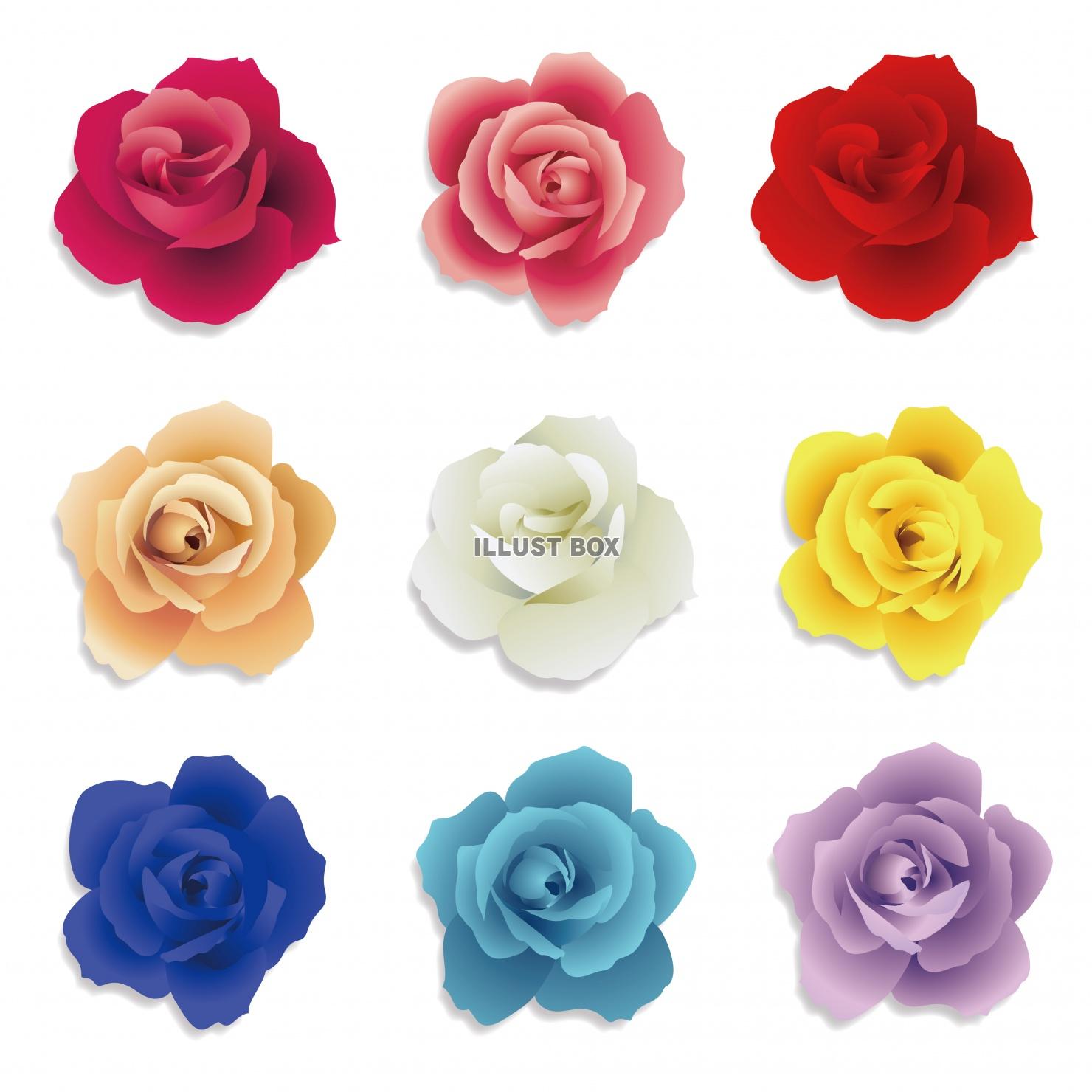 無料イラスト 色とりどりのバラの花素材セット