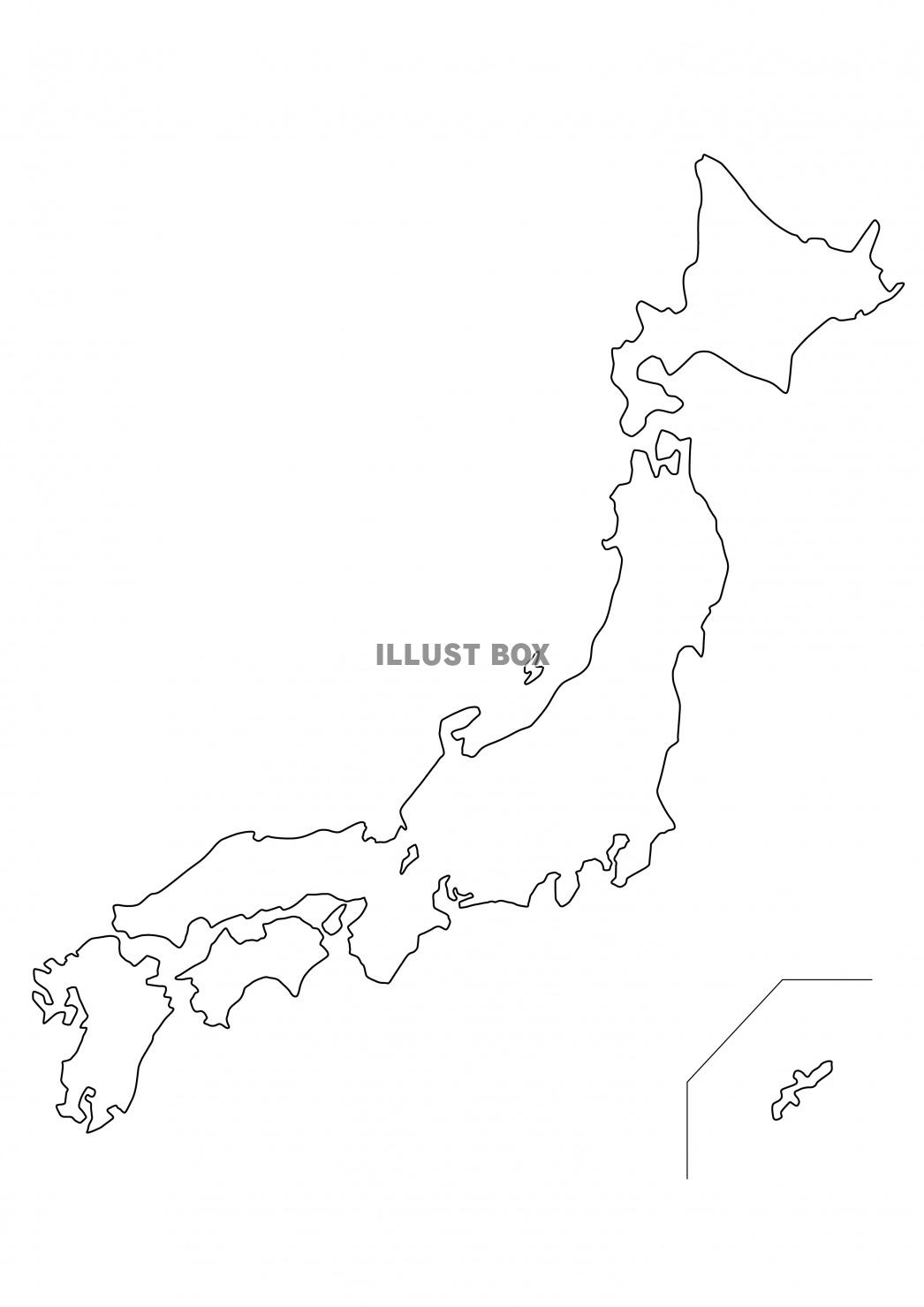 無料イラスト Japan 日本地図 県境なし 白地図