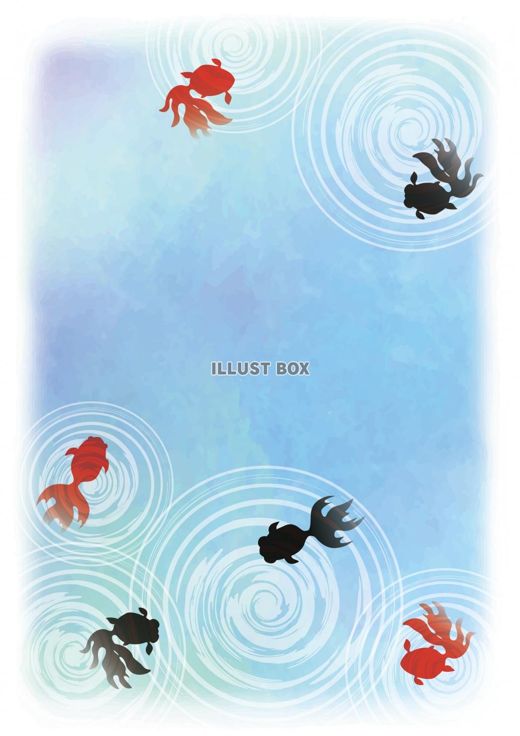 無料イラスト 和柄背景 金魚と波紋の背景素材 水彩風