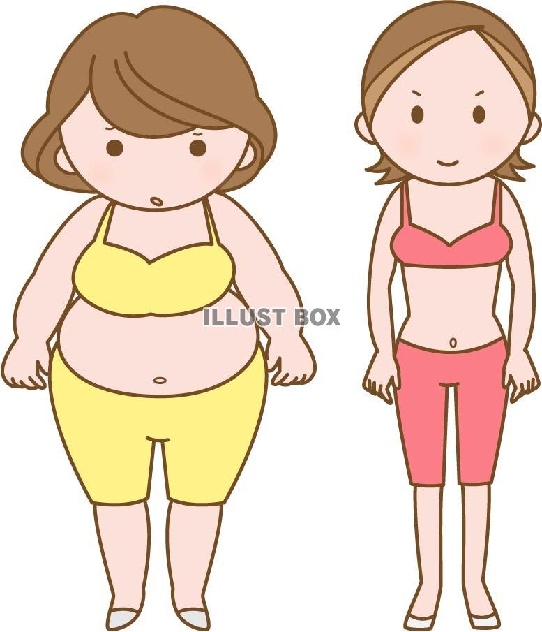 無料イラスト 太った女性と痩せた女性