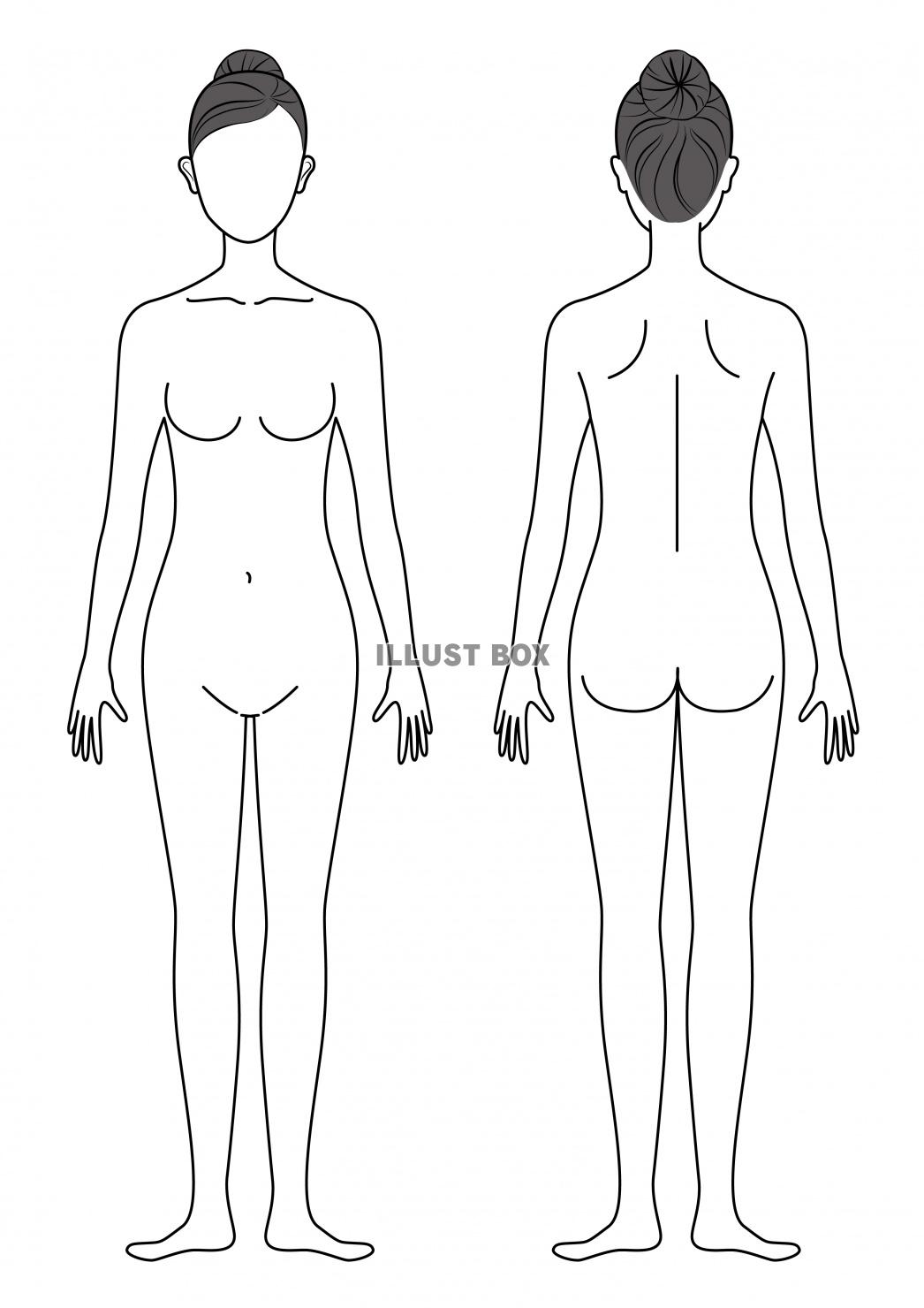 無料イラスト 女性の身体イラスト 線画ラインバージョン